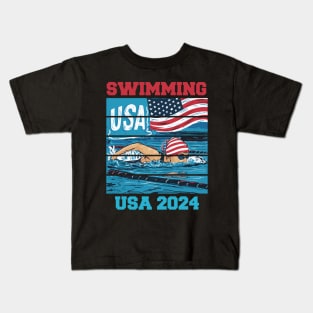 Swimmer USA America Women Swimming Sport 2024 Kids T-Shirt